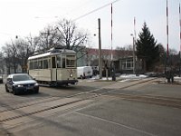 11.02.2013 Strassenbahn Halberstadt Sonderfahrt mit Wagen 31 Eisenbahn/Strassenbahnkreuzung