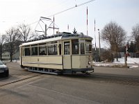 11.02.2013 Strassenbahn Halberstadt Sonderfahrt mit Wagen 31 Eisenbahn/Strassenbahnkreuzung